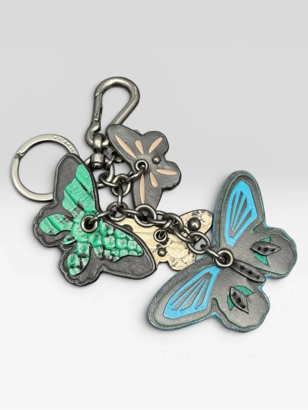 Coach Butterfly Keychain Charm Fob Green Leather Rare Dangle Butterflies 54997